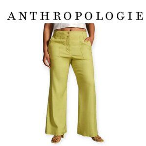Linen Lightweight Lemon Lime Summer Trousers Anthropologie size 0 EUC